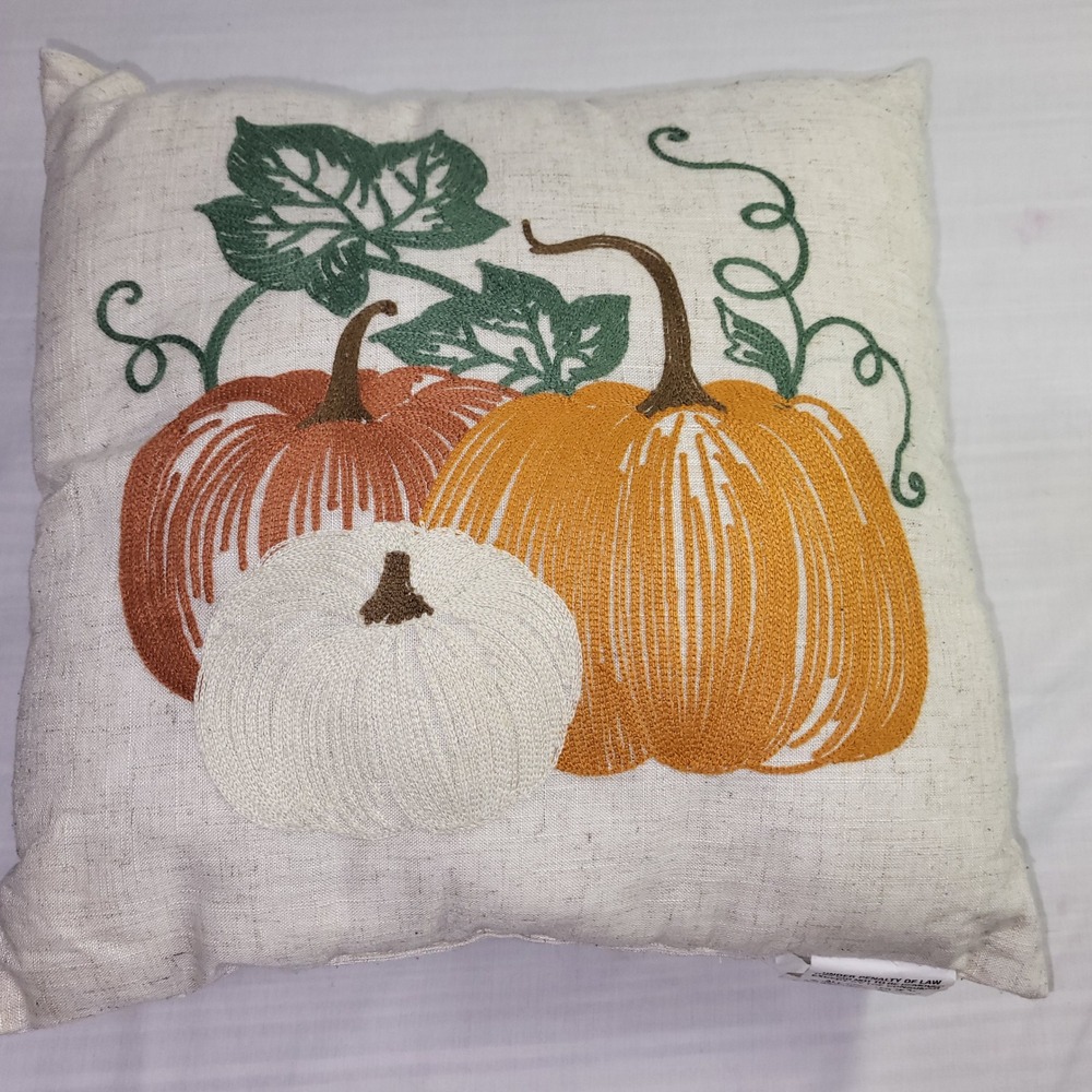 Arlee Home Fashions Pumpkin Throw Pillow Embroidered Fall Autumn Decor 16x16
